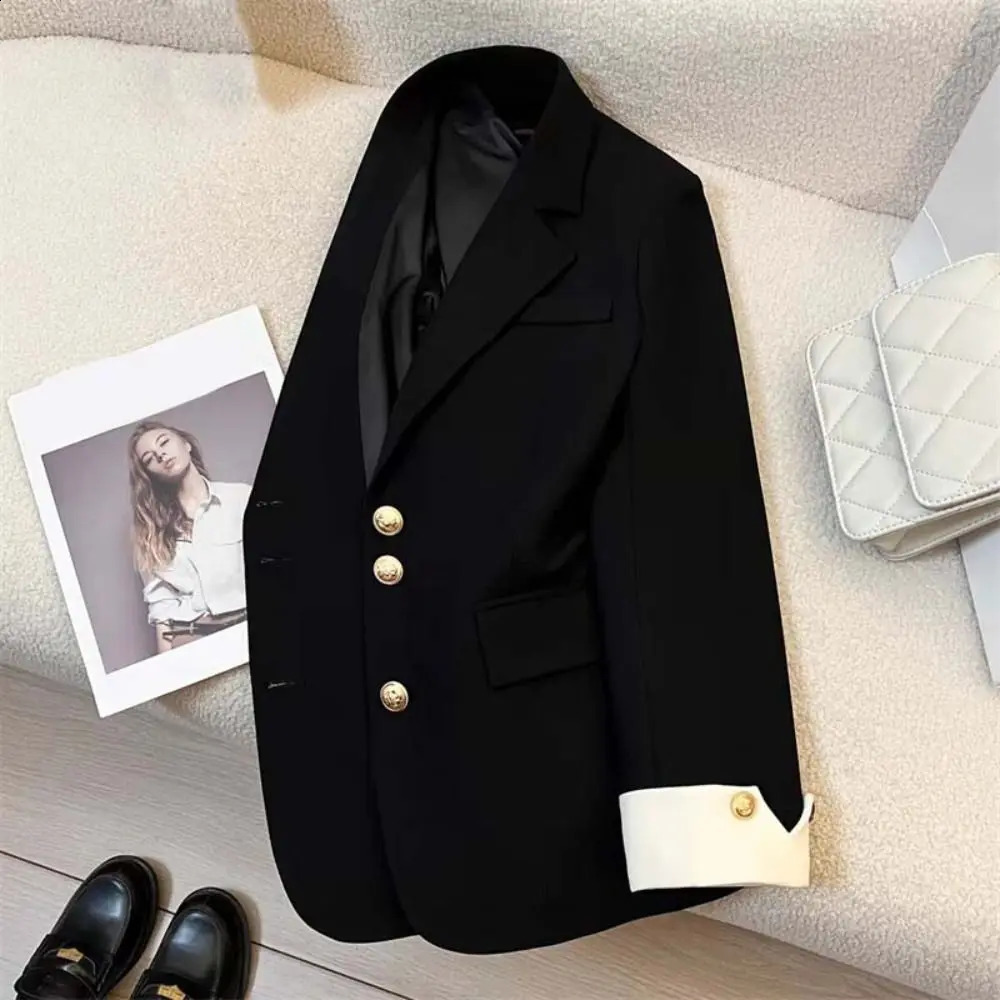 Single-breasted Vintage Suit Jacket Long Sleeve Autumn Spring Professional Office Blazers Korean Style Oversized 250526