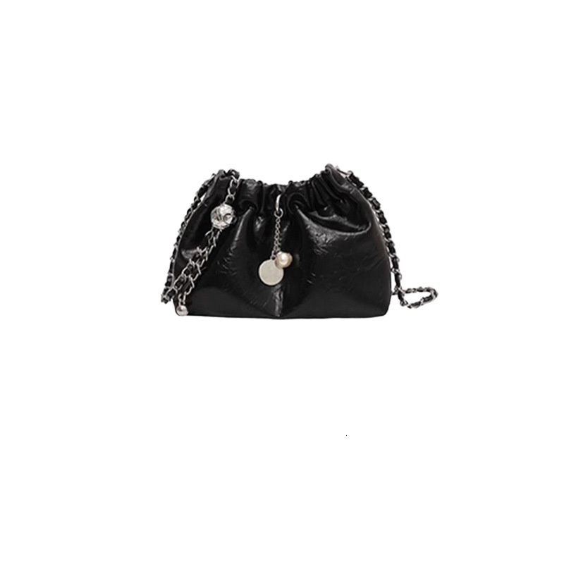 designer 2025 New Autumn Winter Fashion Trend Crossbody Bag Soft Leather Bag for Women Unique Design Black Drawstring Pleated Bag