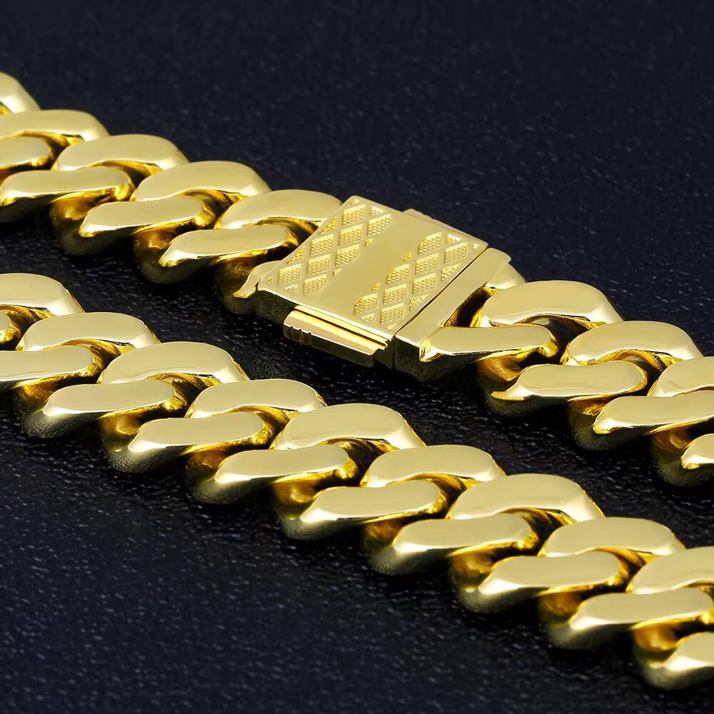 KRKC&CO 24 inch 18mm Men's Hip Hop Jewelry Moon Gold Plated CZ Cuban k Chain Necklace