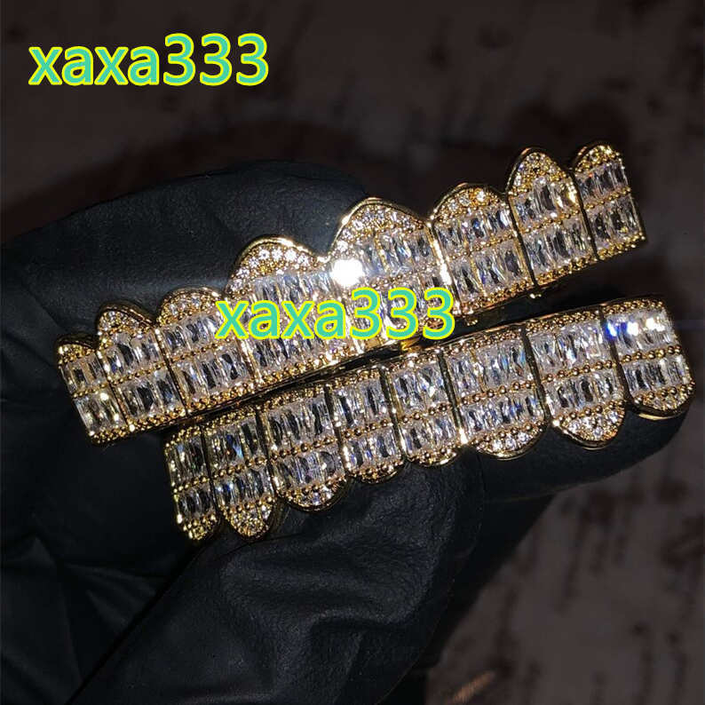 18K Gold-Plated 925 Sterling Silver Hip Hop Teeth Grillz Trendy Body Jewelry With Moissanite Diamond Stone for Anniversaries