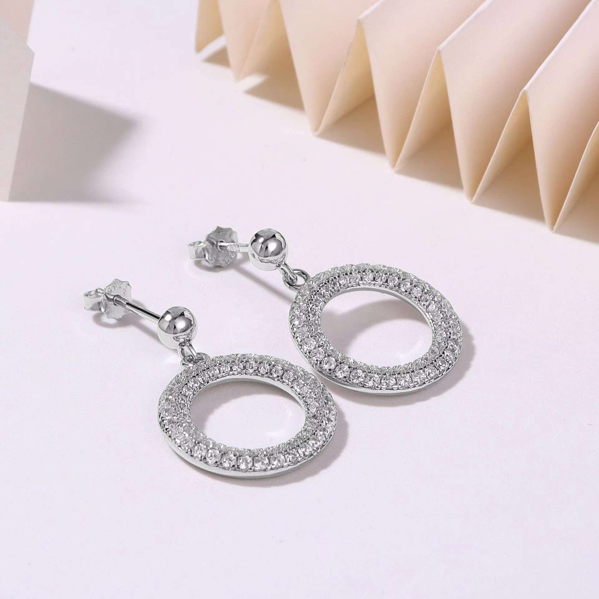 S925 Sterling Silver Fine Hoop Earrings with Shiny Moissanite Geometric Pendant Trendy Fashion Jewelry