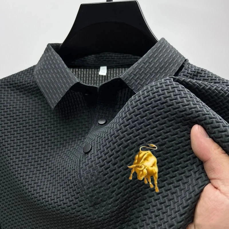 style ice silk jacquard polo shirt short sleeve summer mens t-shirt casual business fashion stand collar t-shirt men 250526