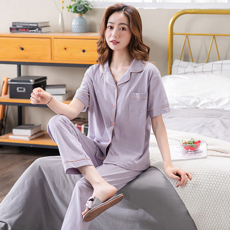 B913-Pure cotton pajamas for women, short-sleeved trousers, summer thin two-piece suit, summer can be worn as home clothes