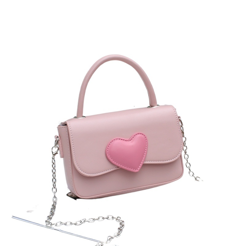 designer 2025 New Pink Heart Color-Block Small Square Bag Fashion High-End Handbag Fresh Simple Versatile Chain Bag