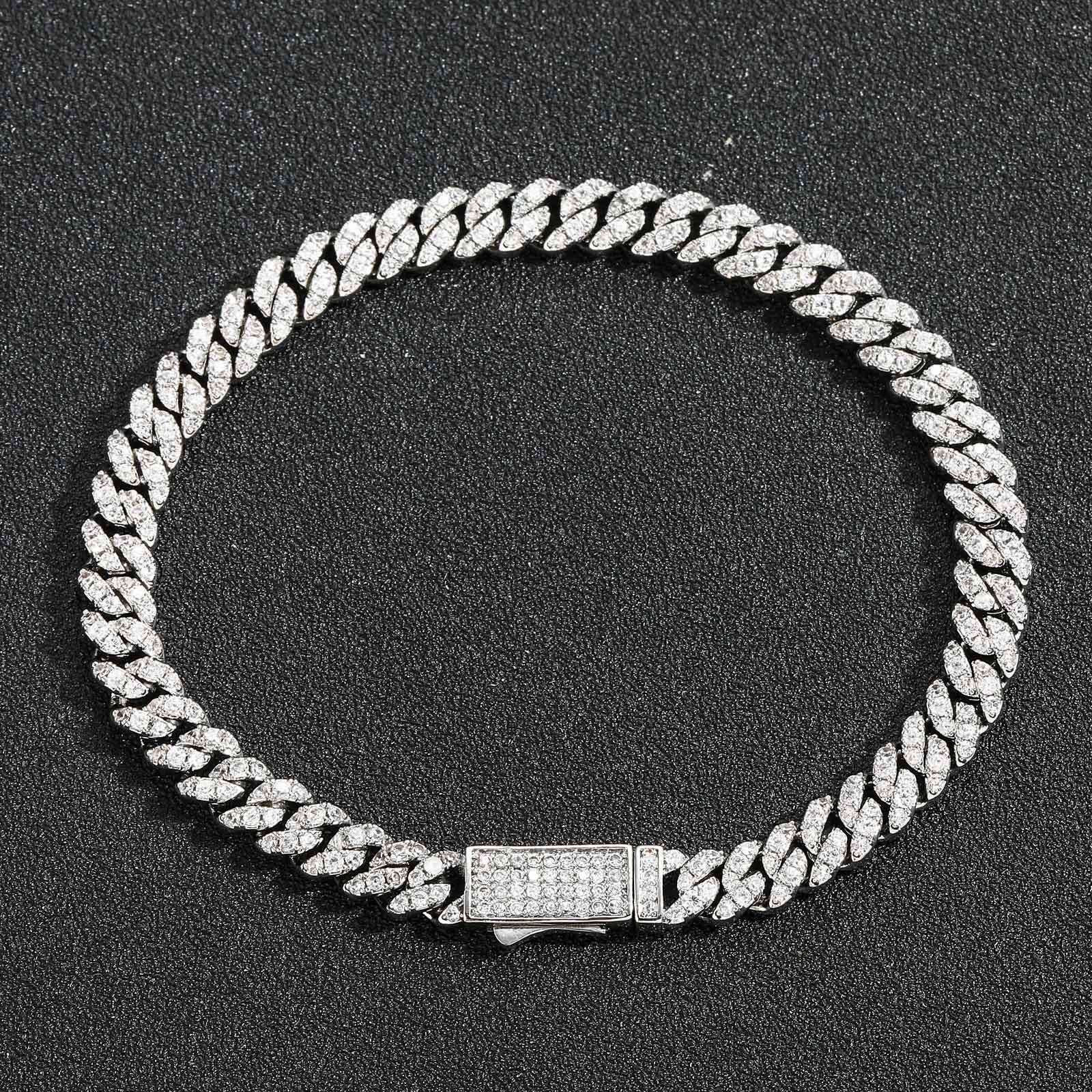 Hip hop bracelet 6mm Cuban chain spring buckle single row Moissanite personality versatile simple mens hip-hop accessory moissanite