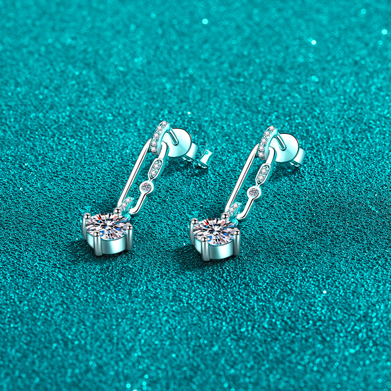 925 Silver Moissanite Paperclip Dangle Earrings PT950 Plated Elegant and Stylish for Women