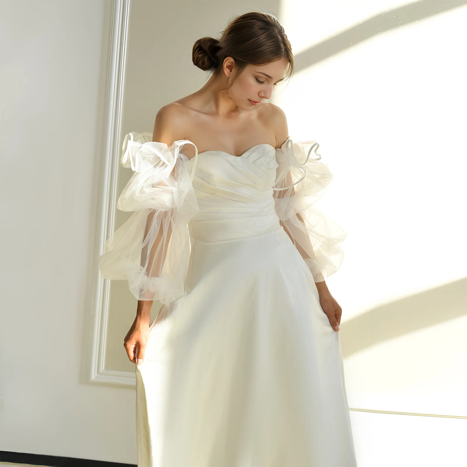 Youlapan MM37 Long Womens White Mesh Gloves White Satin Ribbon Edged Ruffled Wavy Edge Bridal Arm Decoration 250530