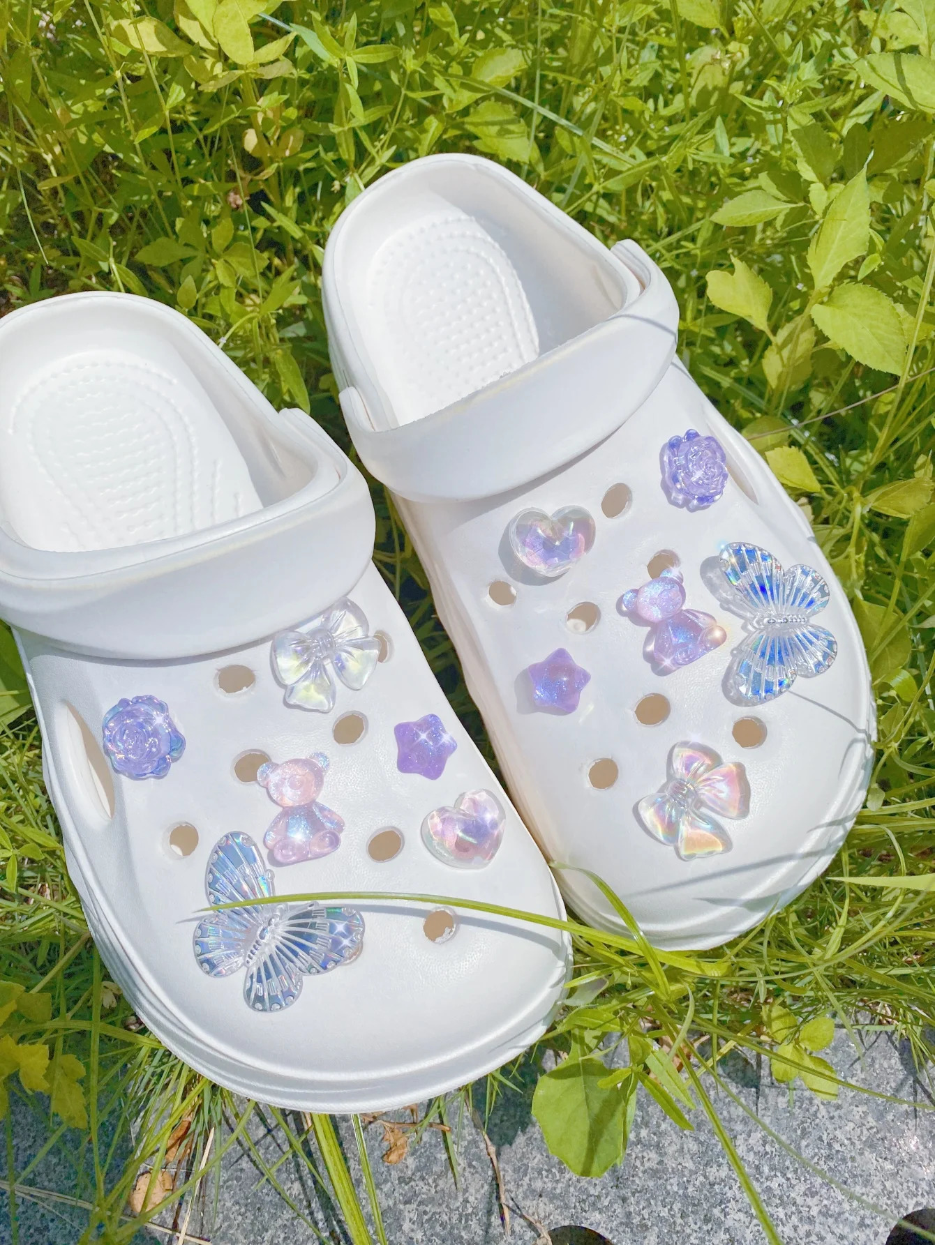12 cute style transparent purple Bear garden shoes Shoe accessories DIY shoe flower womens beach decorative buckle 250528