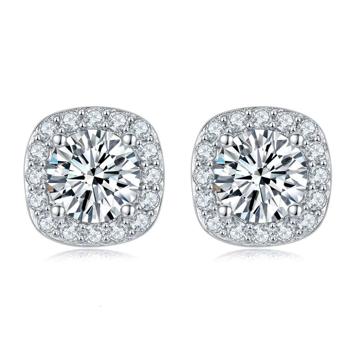 De 0.5ct 1ct D Color Iced Out Moissanite Diamond Earring Square 925 Sterling Silver Hip Hop Women VVS Moissanite Stud Earrings
