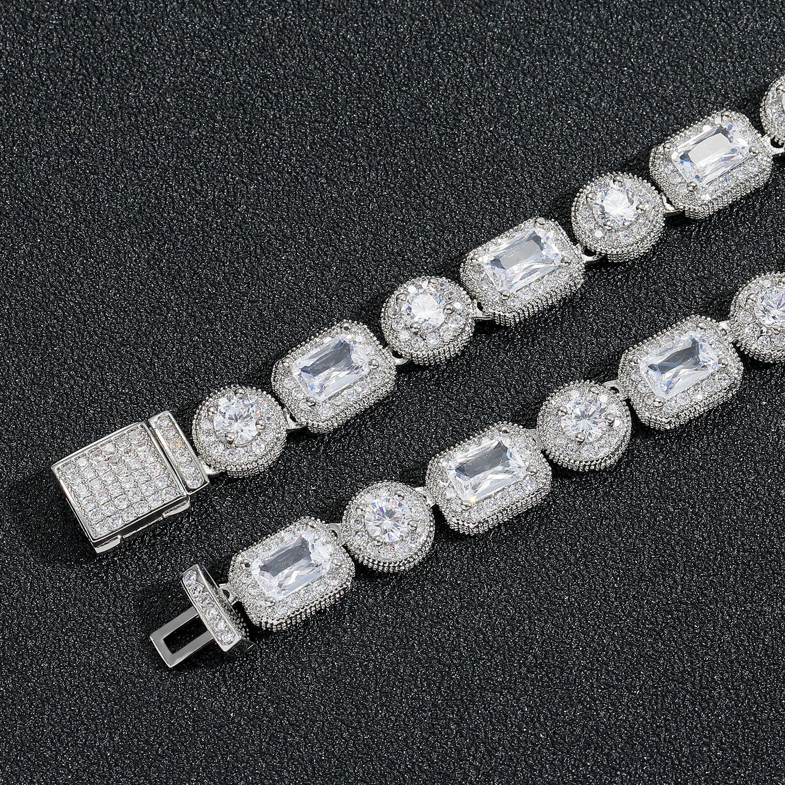 8mm square round rock sugar chain hip-hop bracelet with T-shaped Moissanite creative niche mens hip-hop trendy accessories moissanite