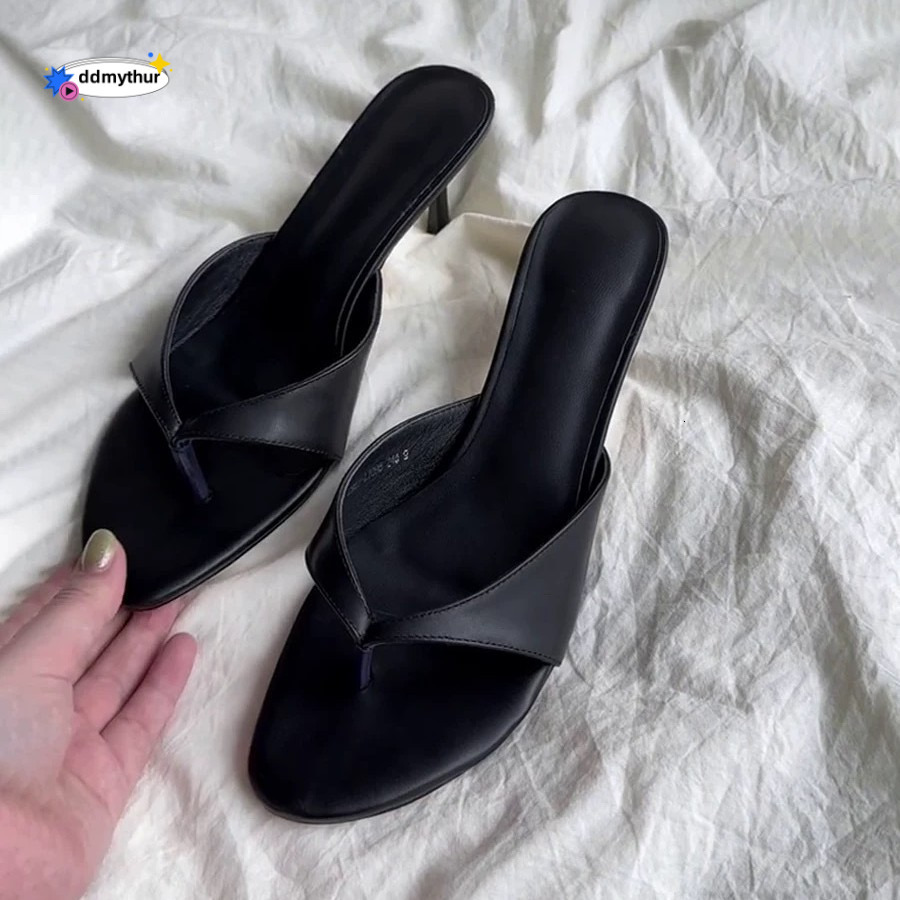 Cowhide Version ~ French Minimalist Style Toe Post for Women Outdoor 2025 Summer New High Heel Stiletto Sandals ddmythur