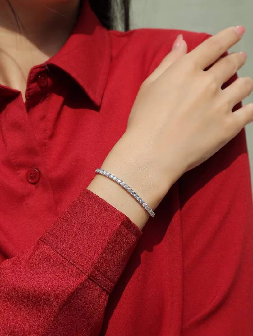 Sier Style Moissanite Tennis Chain Bracelet for Men and Women Fashion Hip Hop Gift