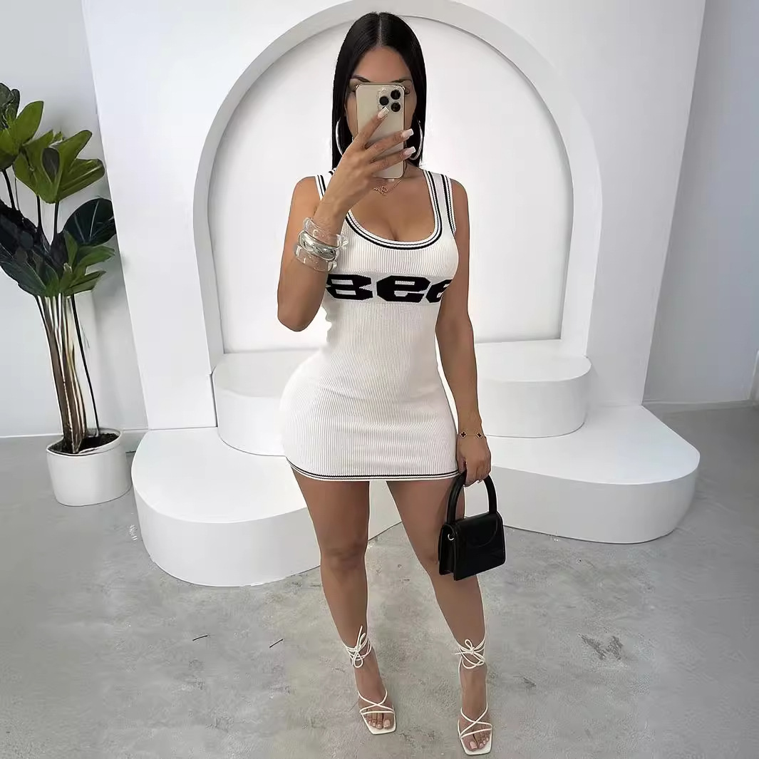 Designer T Shirt Summer New European And American Style Sporty Sexy Street Knitted Tight Letter Low Cut Dress Women S Fashion Essentials Summer Dress
