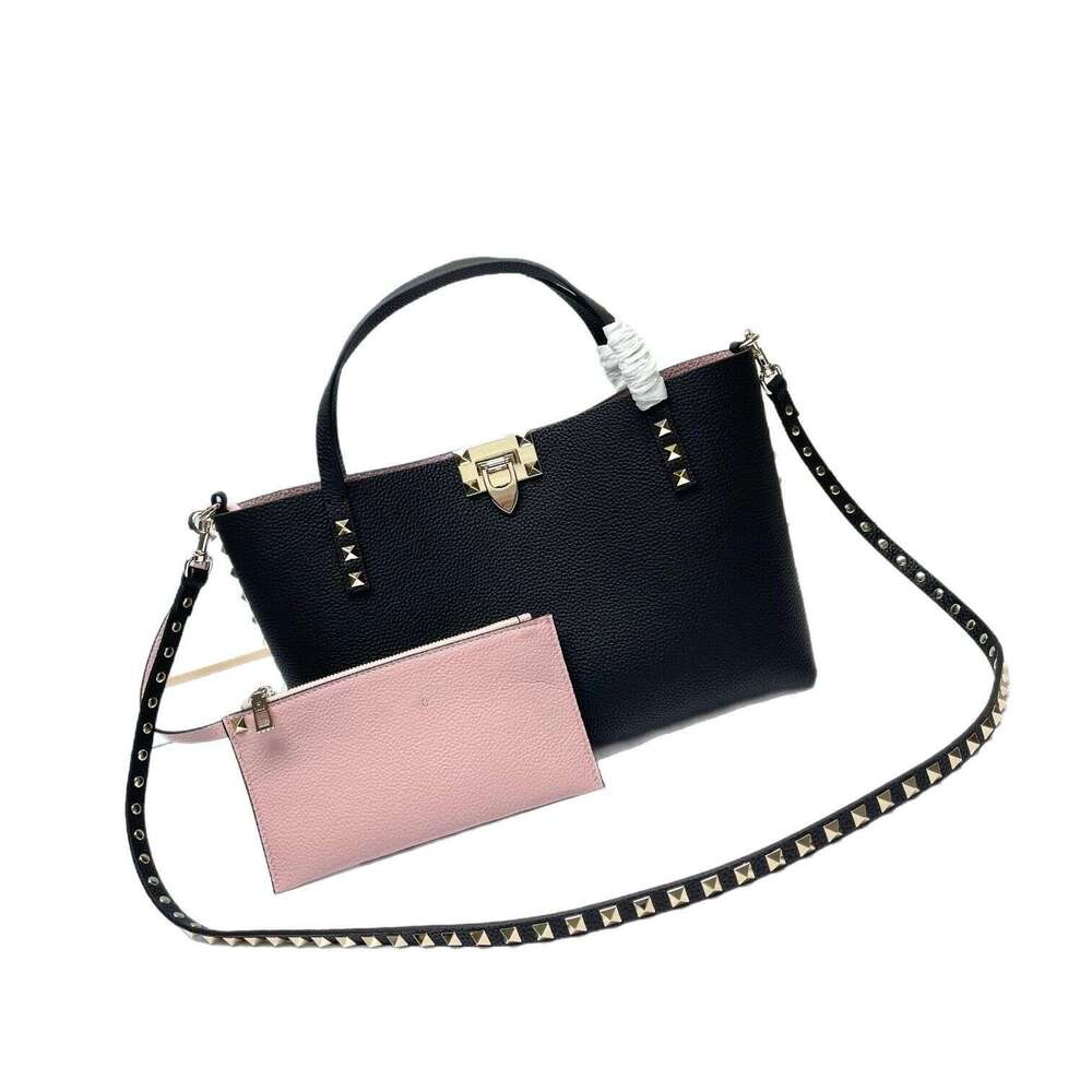 Commuting Large Capacity Rivet Mother Daughter Tote for Women High End V Brand Genuine Leather Shopping Bag Versatile Stylish