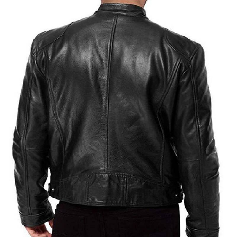 2025 Autumn Male Black Brown Mens Stand Collar Coats Biker Jackets Motorcycle Leather Jacket