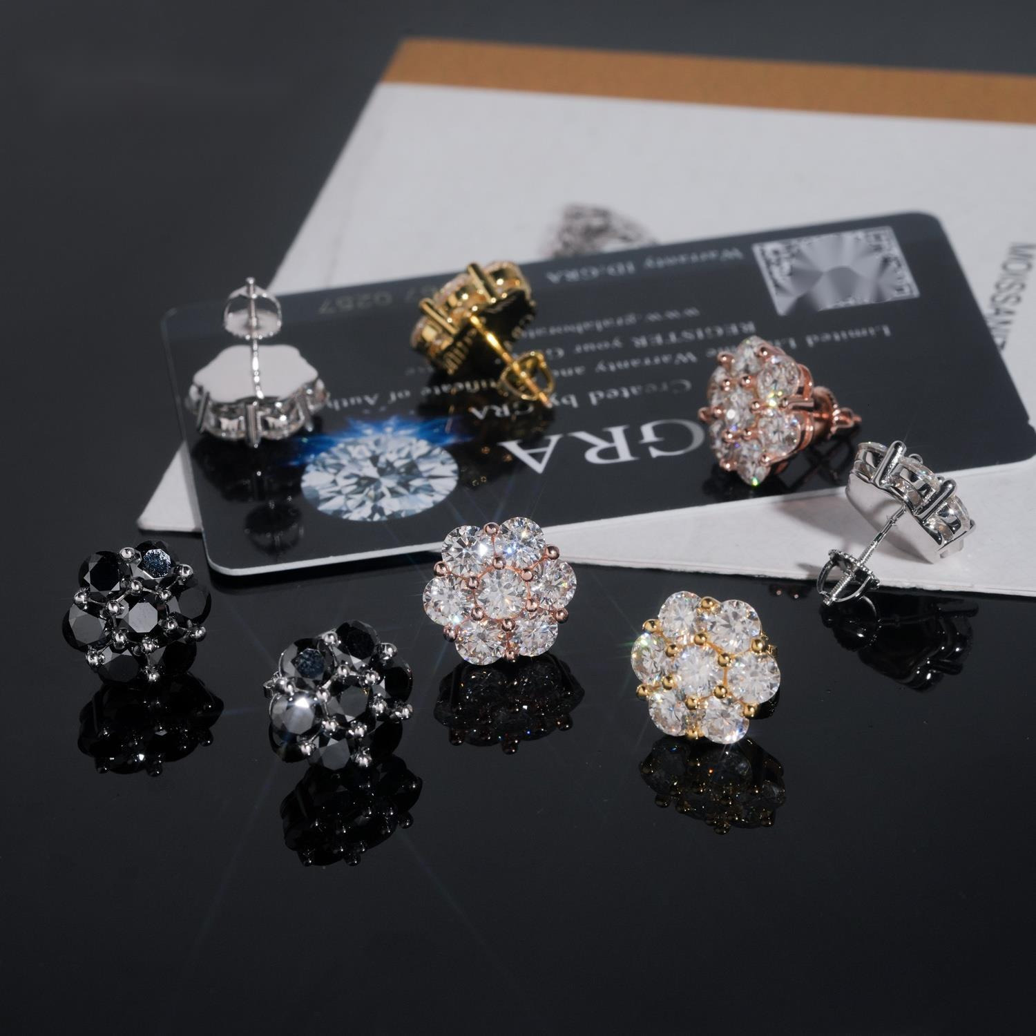 RTS Moissanite Diamonds Stud Earring Fine Jewelry Gold Plated 925 Sterling Silver Iced Out VVS Moissanite Screw Back Earrings