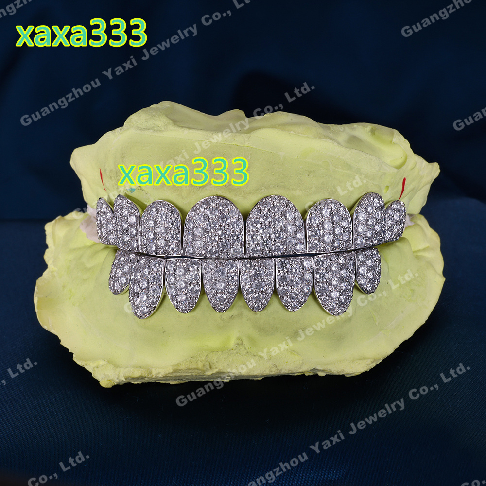 Custom Top Bottom 8 S925 Silver 9K 10K 14K 18K Solid Gold Grillz Iced Out VVS Moissanite Lab Natural Diamond Grillz for Teeth