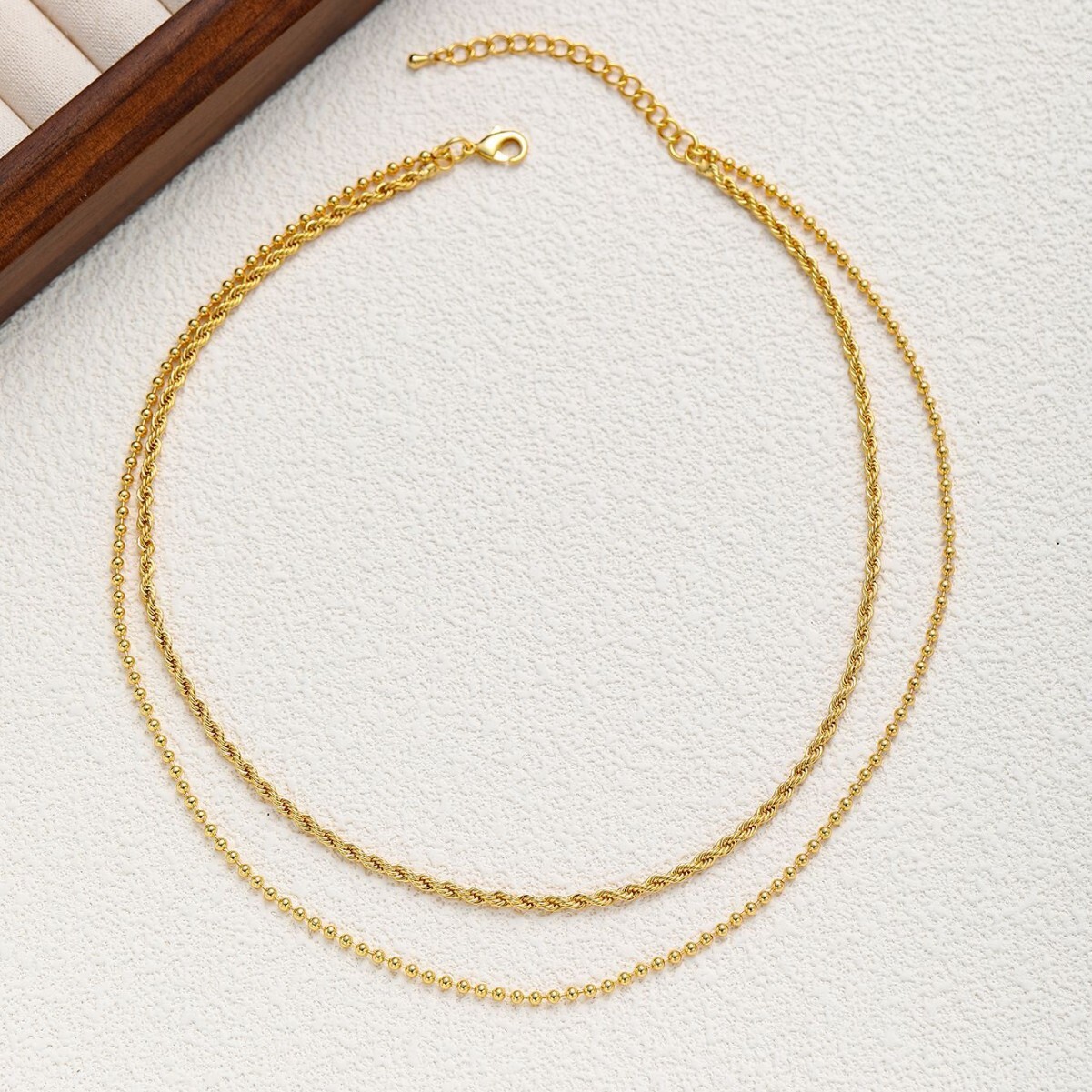 Personalized Style Collarbone Chain Gold Stainless Steel Double Layer Bead Necklace
