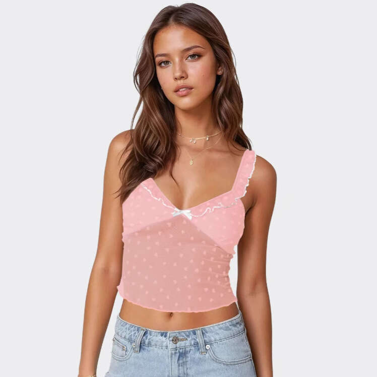 Design Polka Dot Lace Color Block Camisole Sexy Vest Hot Girl V-neck Women's Fashion 1062