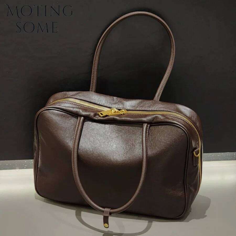 Motingsome Niche Design Briefcase For Women Vegetable Tanned Cowhide Retro Handbag Messenger Shoulder Bag Underarm Tote