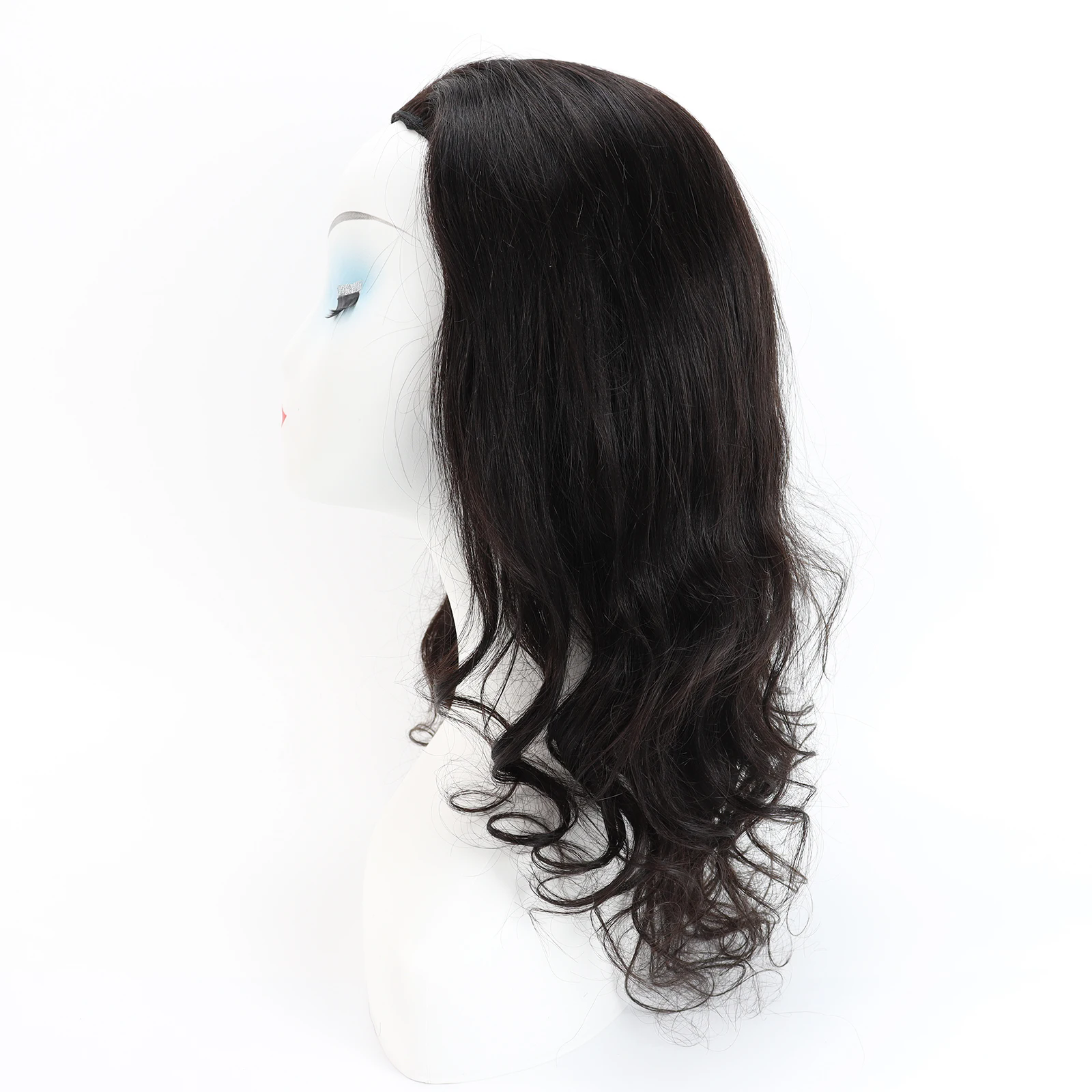 Remy Human Hair Half Wig for Women Body curl Glueless Full Machine Wig 3/4 Wig Peruvian Hair Natural Black wavy