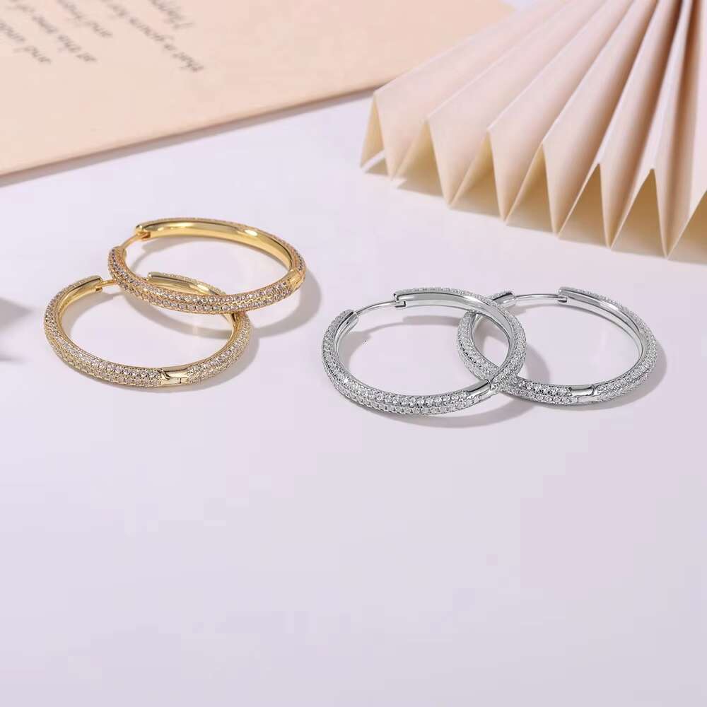Elegant Trendy 30mm Moissanite Hoop Earrings for Women 925 Silver Ear Cuffs with Pendant Design