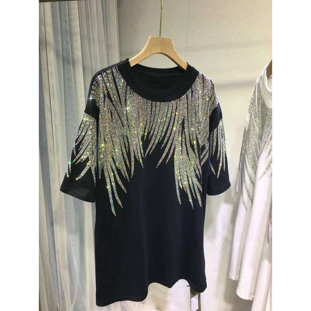L-4XL Plus Tops Rhinestone Graphic T-shirts Large Size Tunic for Women Men Summer Cotton Women's Clothing Chubby Y2K