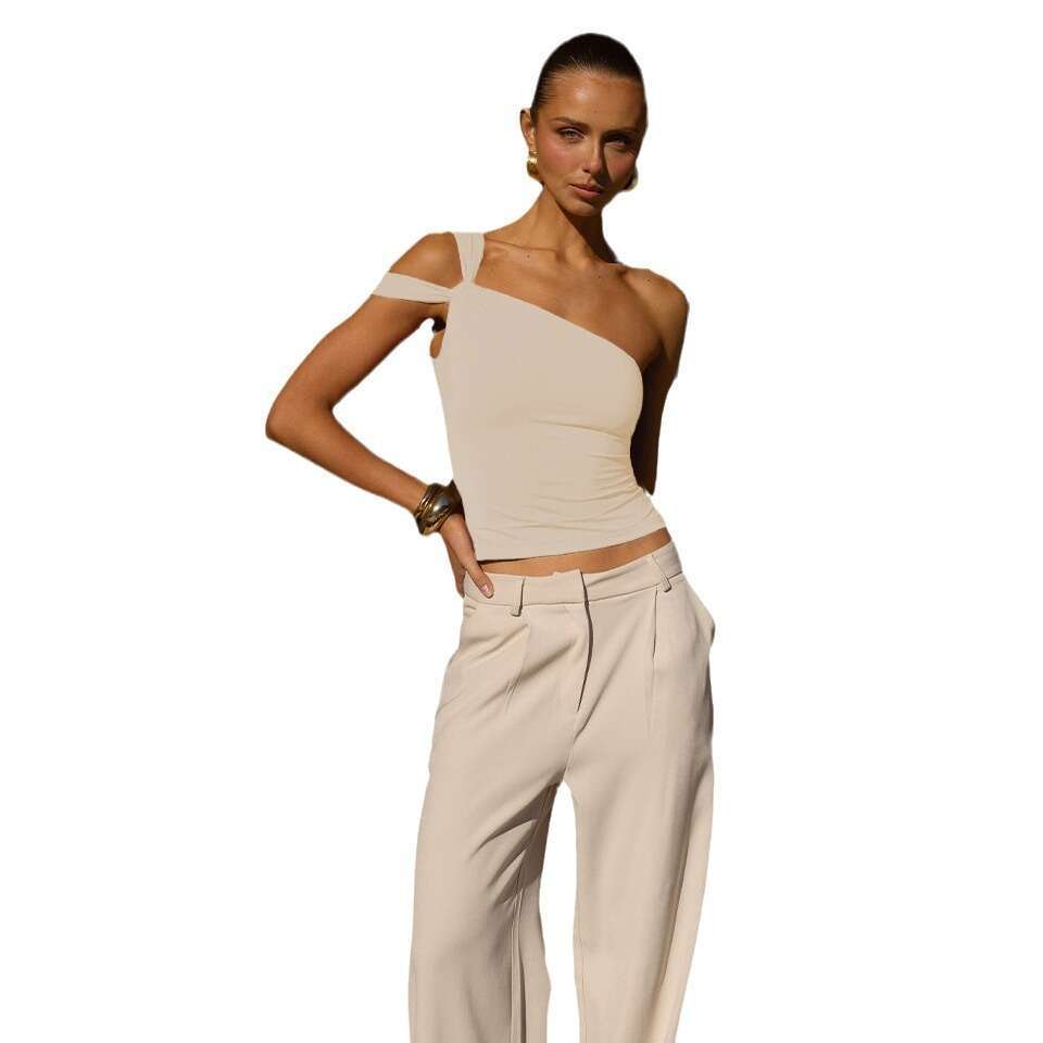 2025 Summer New Sexy Hot Girl Irregular Neck Fashion Slim Fit Crop Top Design Vest for Women 1062