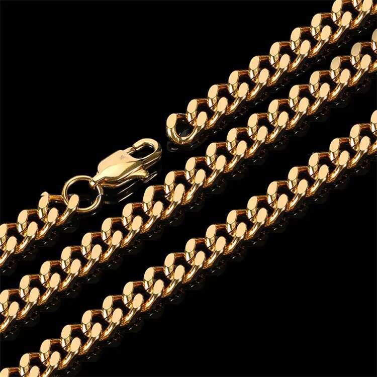 6mm New Stainless Steel Chain 18k Gold Vacuum Plating Four Sided Grinding Cuban Chain Necklace