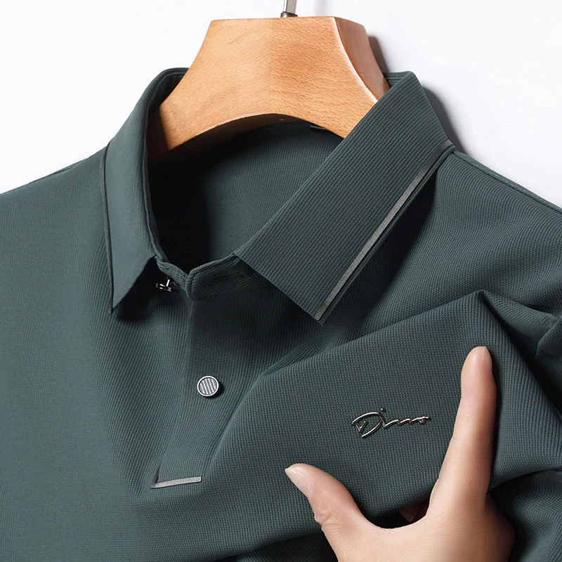 Summer Ice Silk Seamless Breathable Polo Shirt Mens Short Sleeved Letter Embroidery Casual Lapel T-shirt 250529