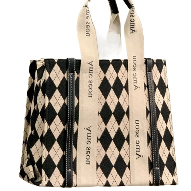 designer 2025 Autumn Winter Houndstooth Diamond Shoulder Bag for Women Niche Design Canvas Tote Bag Commuter Tote Bag for Women