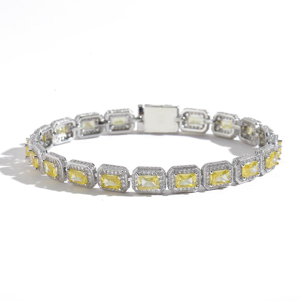 8mm Yellow Moissanite Square Rock Candy Chain Hip-Hop Bracelet T Square Moissanite Niche Trendy Mens Hip-Hop Jewelry moissanite
