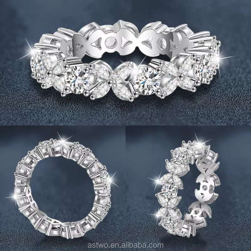 Moissanite Stones Eternity Ring Jewelry 18K Gold Plated S925 Sterling Silver Hiphop Style Rings Moissanite Diamond Ring