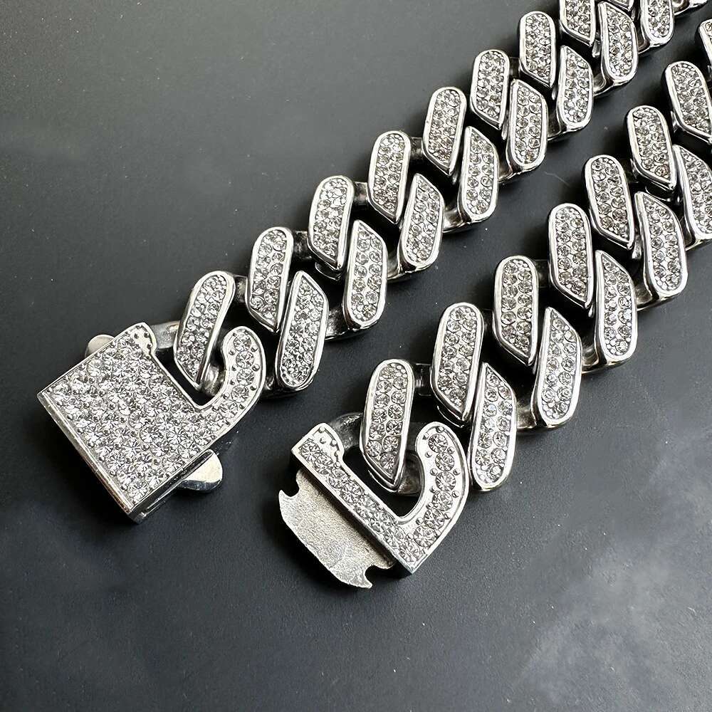 19mm topquality 316l stainless steel cuban chain necklace for men women full bling zircon goth hip hop jewelry free shipping