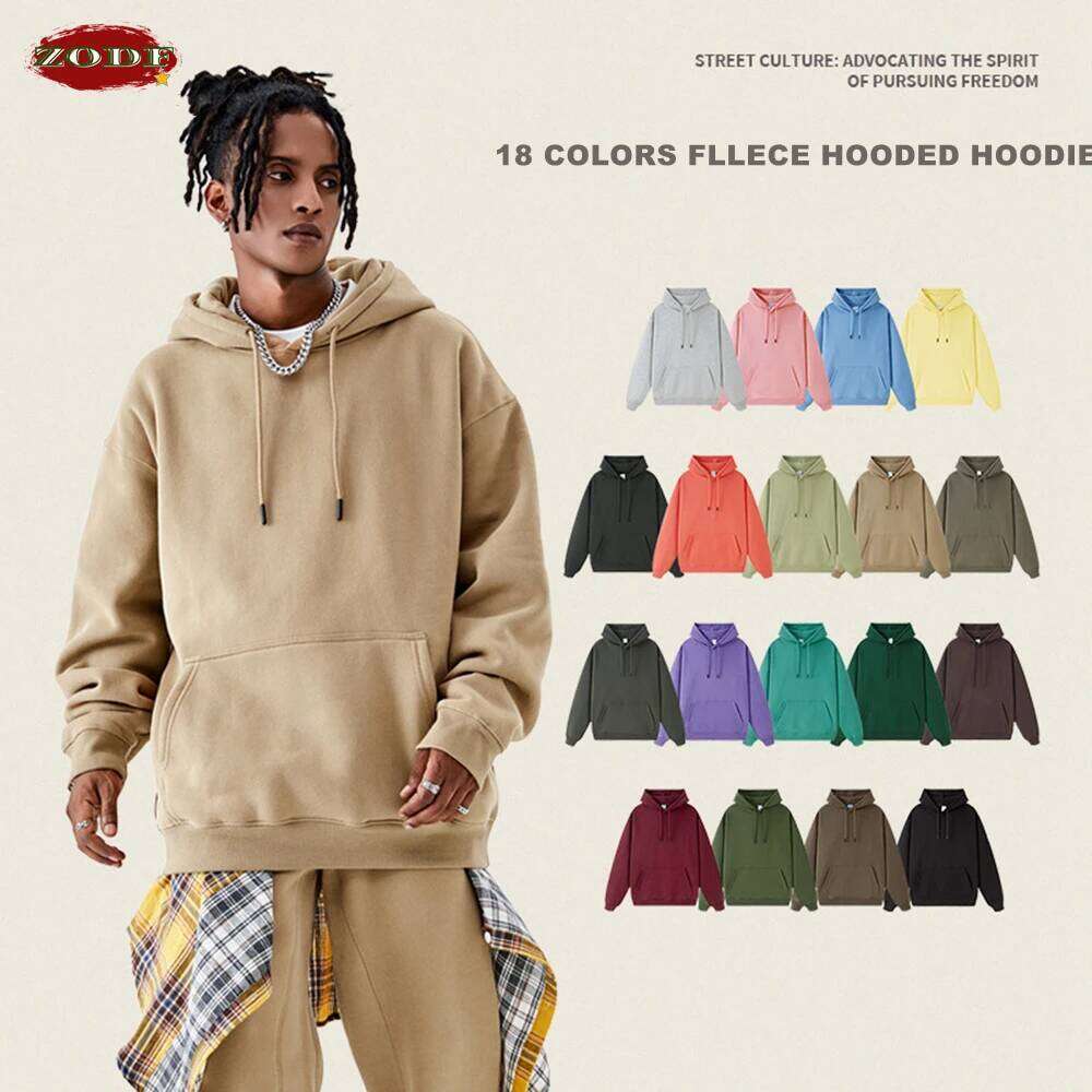 2025 ZODF Casual Winter Men 350Gsm Fleece Hoodies Unisex Women Loose Warm Solid Hooded Sweatshirts Pullovers 18 Colors Hy0728 Designer