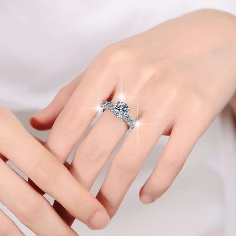 Fine Jewel S925 Sterling Silver Ladies Premium Round Bright 2Ct Diamond VVs 1 D Color Moissanite Stackable Engagement Ring