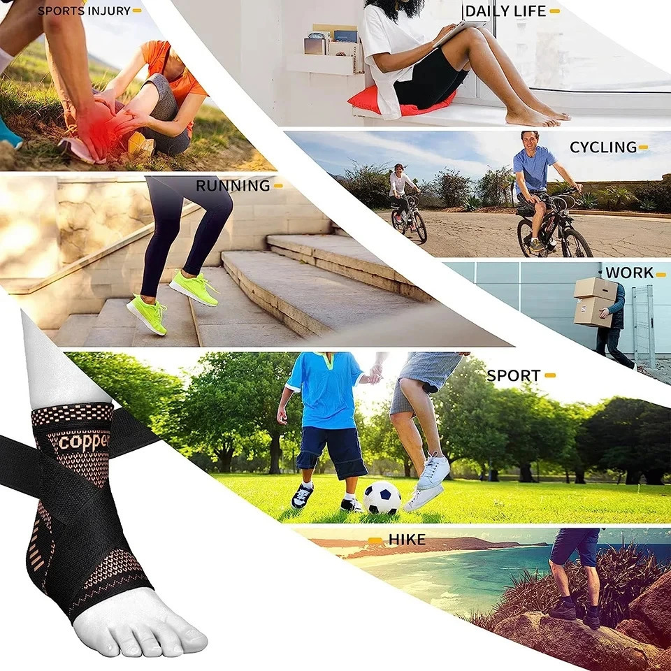 Adjustable Copper Compression Ankle Support Sleeve for Achilles Tendonitis Plantar FasciitisEases Swelling and Sprained 250530