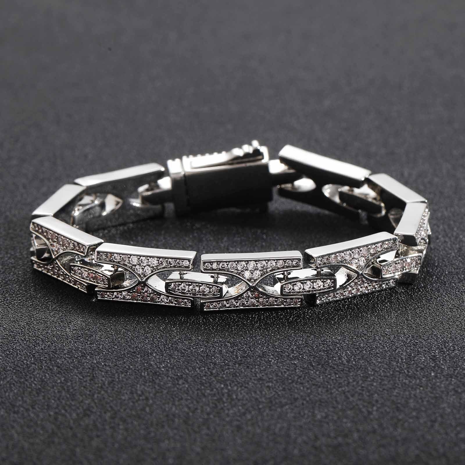 Hip hop bracelet H-shaped 10mm wide spring buckle design Cuban chain bracelet personalized trendy mens accessory moissanite