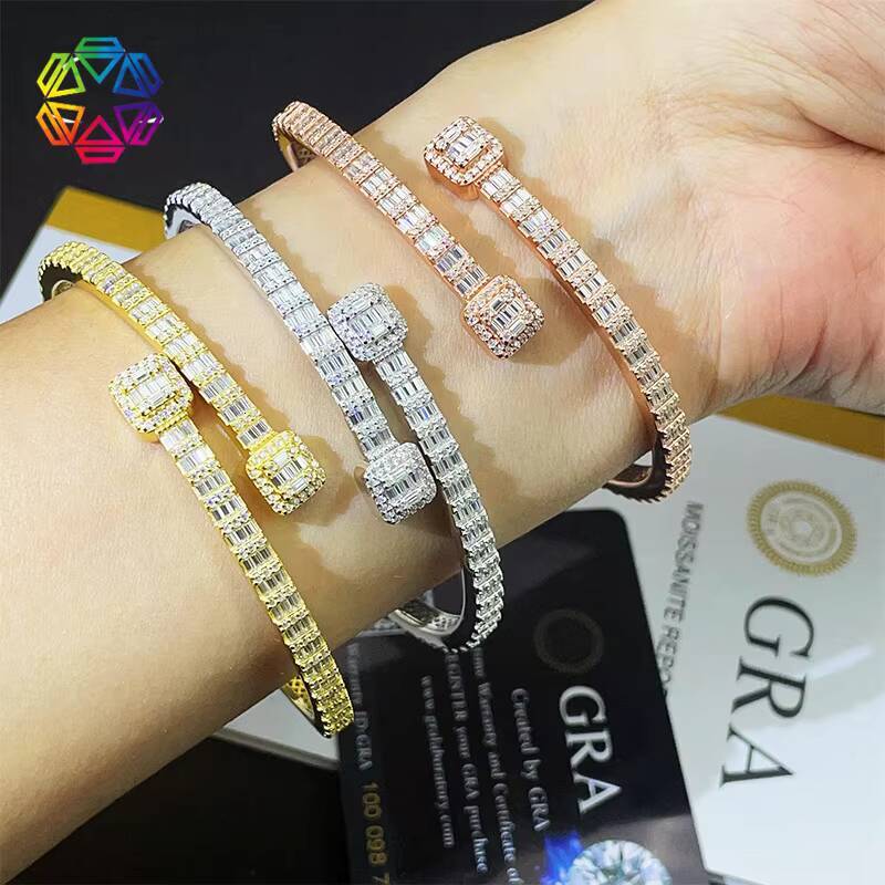 Ready to Ship High Quality Jewelry 4.2mm VVS Moissanite Dia Cuban Bracelet for Men T Shape