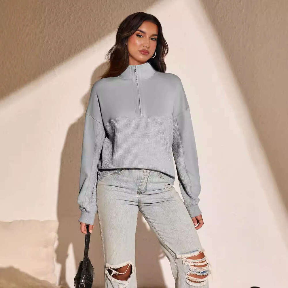 New Women's Fashion Solid Color Trendy Half-Zip Loose Long Sleeve Sweatshirt for Autumn and Winter