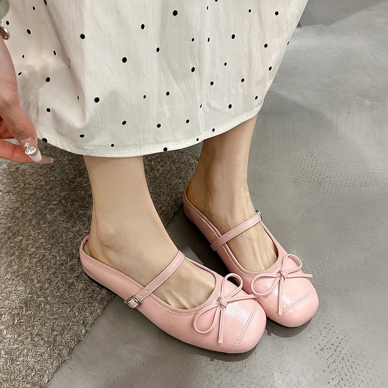 Summer Women Ballet Style Mules Slippers Fashion Butterfly-knot Ladies Elegant Dress Slip On Slides 250528