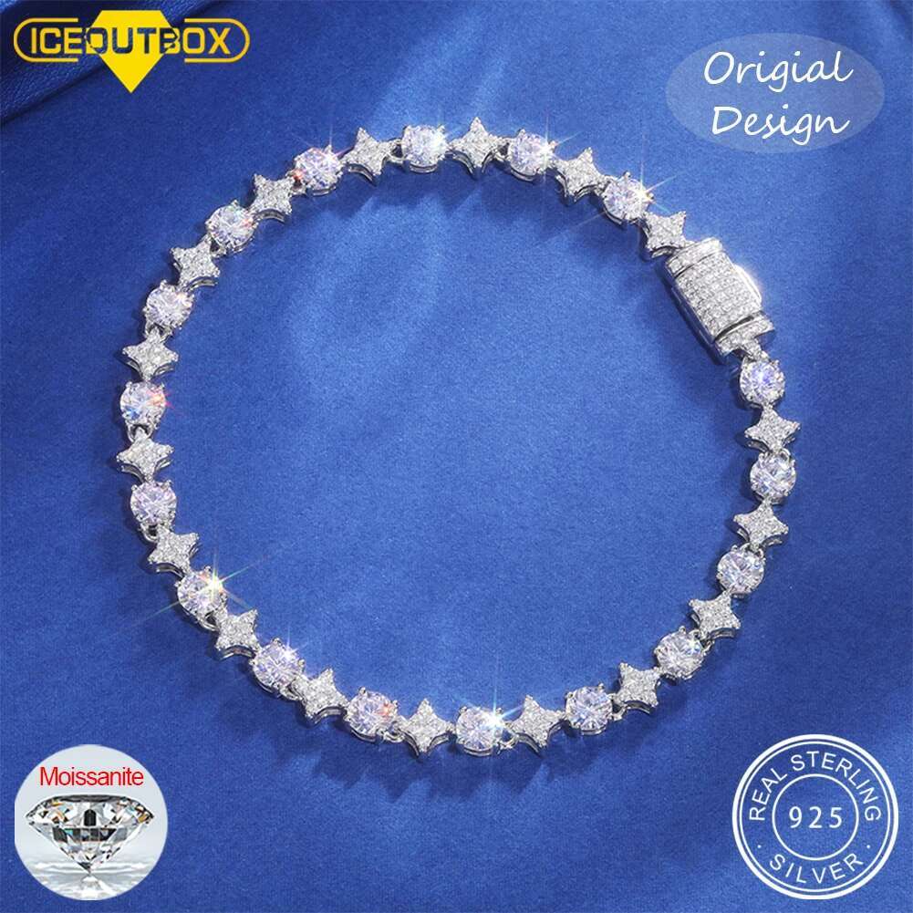 6mm Iced Out Bling Moissanite Bracelet 925 Sterling Silver For Women Exquisite Party Wedding Girlfriend Valentines Day Jewelry