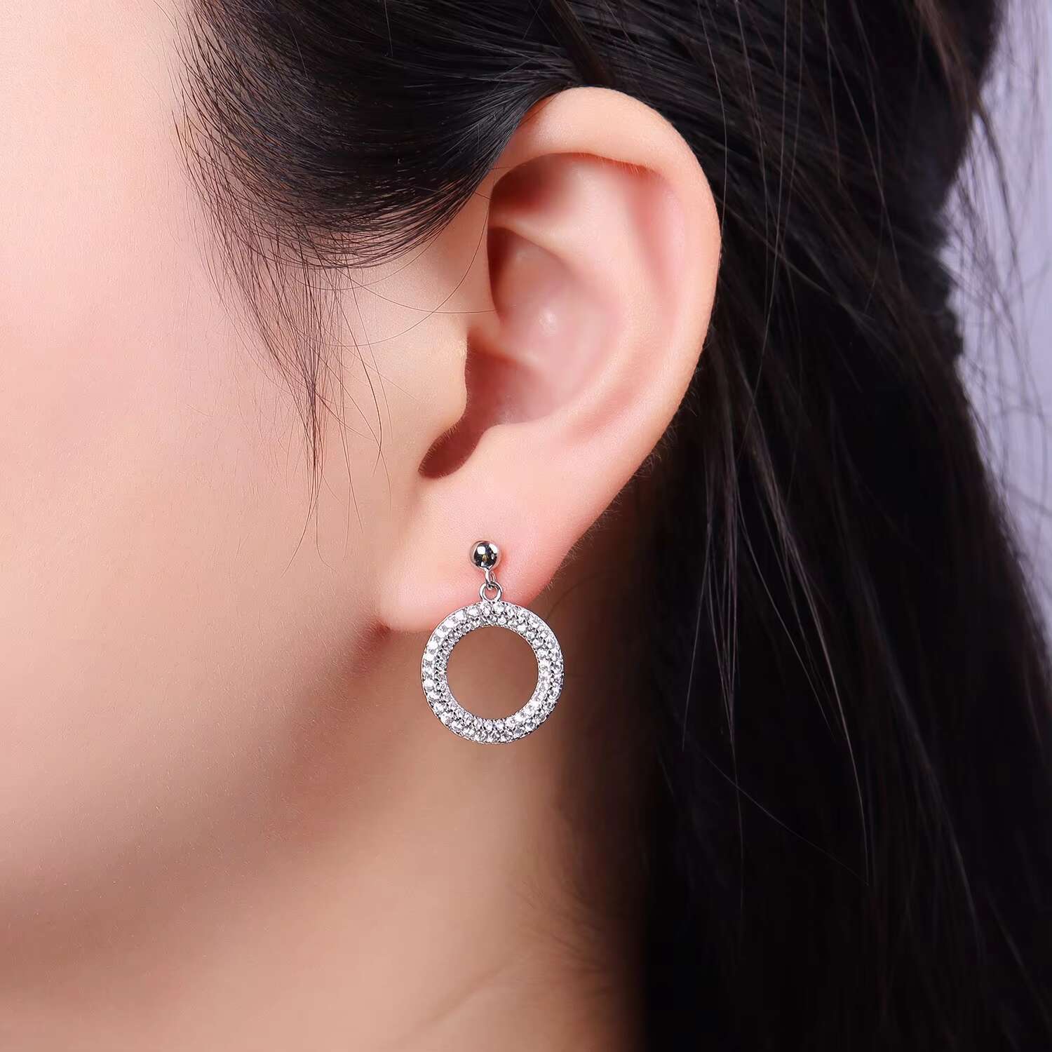 S925 Sterling Silver Fine Hoop Earrings with Shiny Moissanite Geometric Pendant Trendy Fashion Jewelry