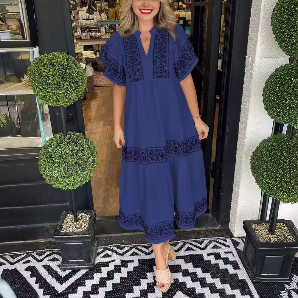 New European American printed loose cotton dress, 2025 new casual and versatile fashion clothing