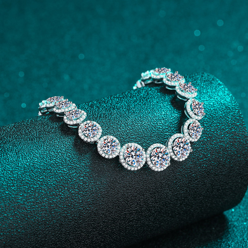 925 Sterling Silver Bracelet with Moissanite Stones, Luxury Gold-Plated Bangle for Women, Adjustable, Wholesale Available