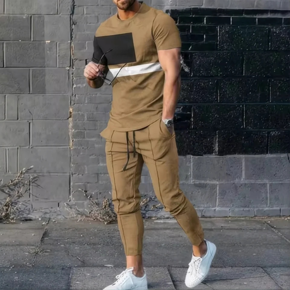 2024 mens sports set 2piece jogging suit 3D printed summer fashion fun short sleeved Tshirtpants 250530