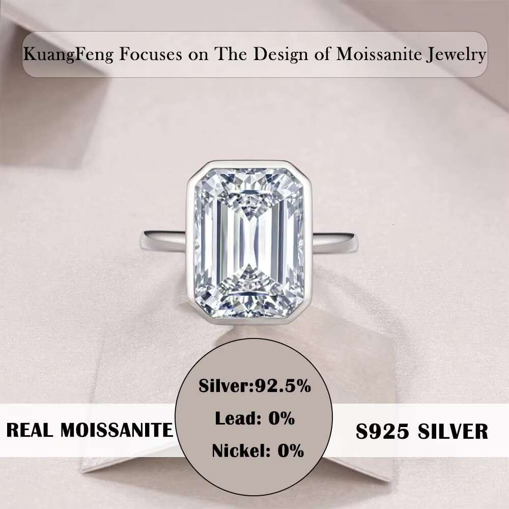 10CTW Moissanite Ring 925 Sterling Silver Platinum Plated Emerald Cut Budget Friendly Statement Style Jewelry for Women