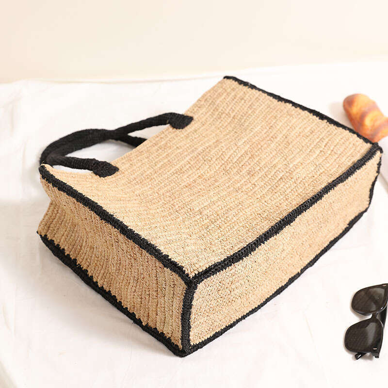 Straw Beach Tote French Style Raffia Tote Straw New Handheld Black Edge Square Woven Vacation Beach Versatile Women S Bag Crossbody Bag