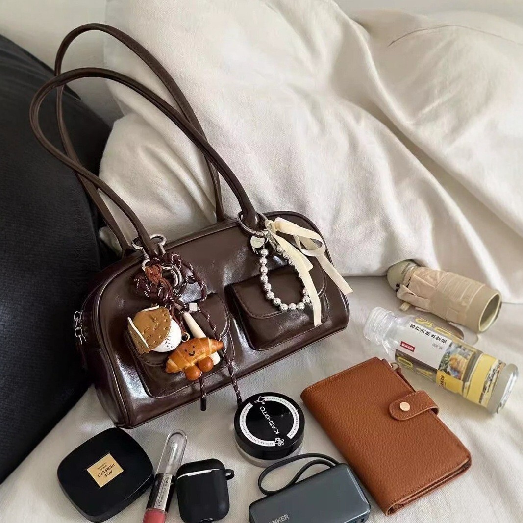 designer Yunzhen Same Style Bag for Women 2025 Spring Summer New Korean Ins Large Capacity Retro Bowling Handbag Shoulder Bag