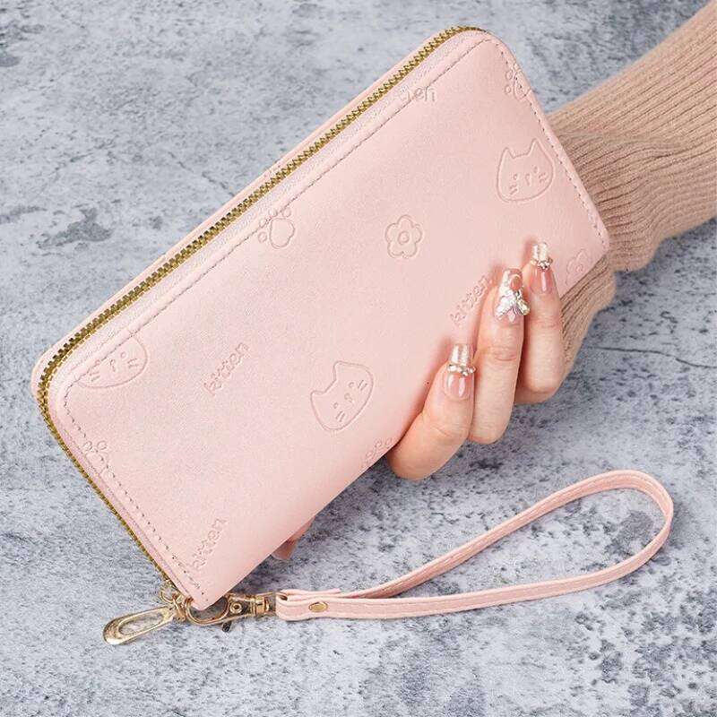 Korean Version Long Wallet, Women's Fashionable And Simple Zipper Coin Purse, Large Capacity Multi-Slot Card Bag, Female Kitten